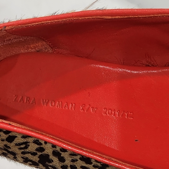 Zara Woman Animal Print Leather Ballet Flats Shoes Coral Red Bow US6.5/EU37 - Picture 8 of 11